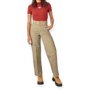 DICKIES Women’s Twill Work Pants Loose Straight Fit Khaki NEW Workwear